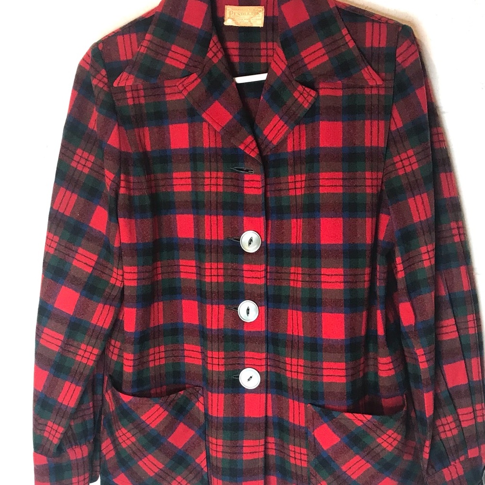 Pendleton Shacket Flannel Shirt Red Plaid Button Down Jacket Pockets - Picture 4 of 8